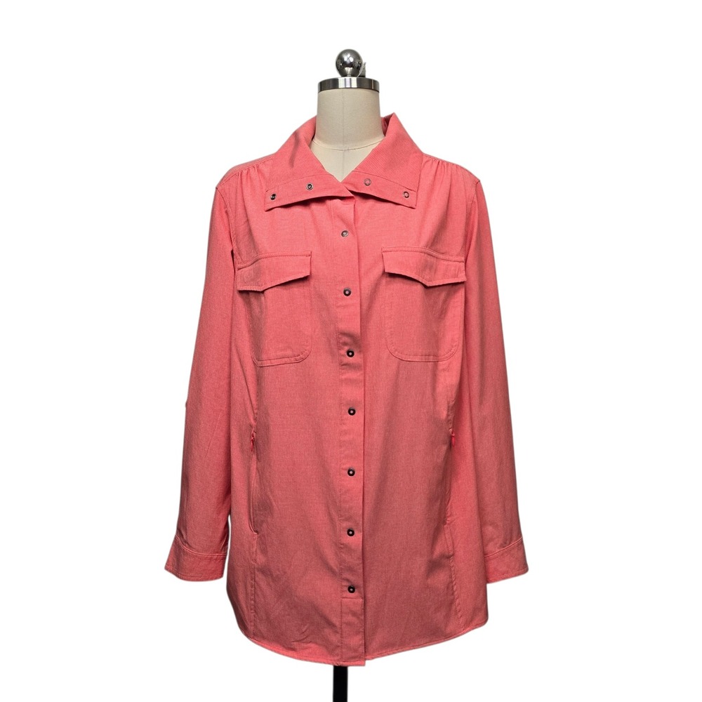 Duluth Trading Co Womens 1X Coral Pink Utility Snap Front‎ Shirt Jacket 2740